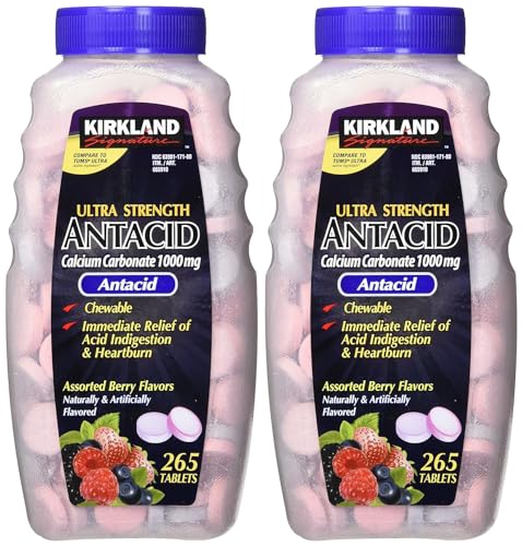 Kirkland Signature Antacid Ultra Strength, 1000 mg Chewable Calcium Carbonate, Assorted Berry Flavors 265 Tablets, Pack of 2